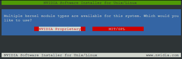Select the NVIDIA Proprietary driver