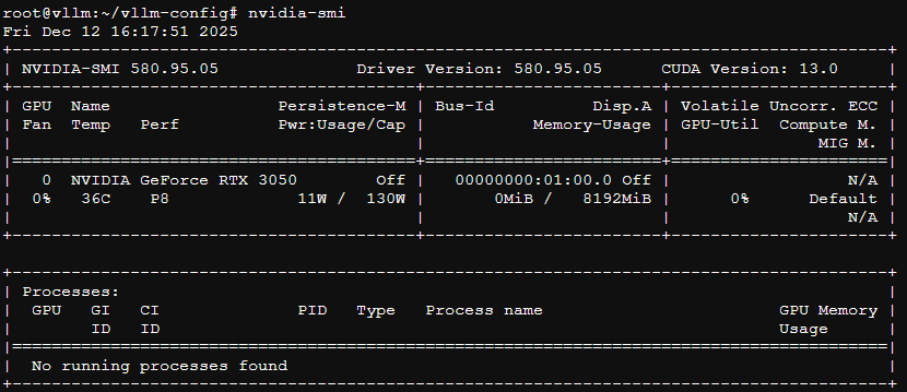 Screenshot of my nvidia-smi output on the LXC